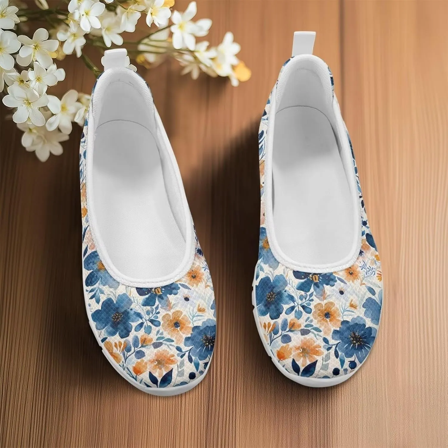 Women's Mesh Flats Shoes Breathable Slip on Shoes Casual Flats Comfortable Walking Shoes White Sole