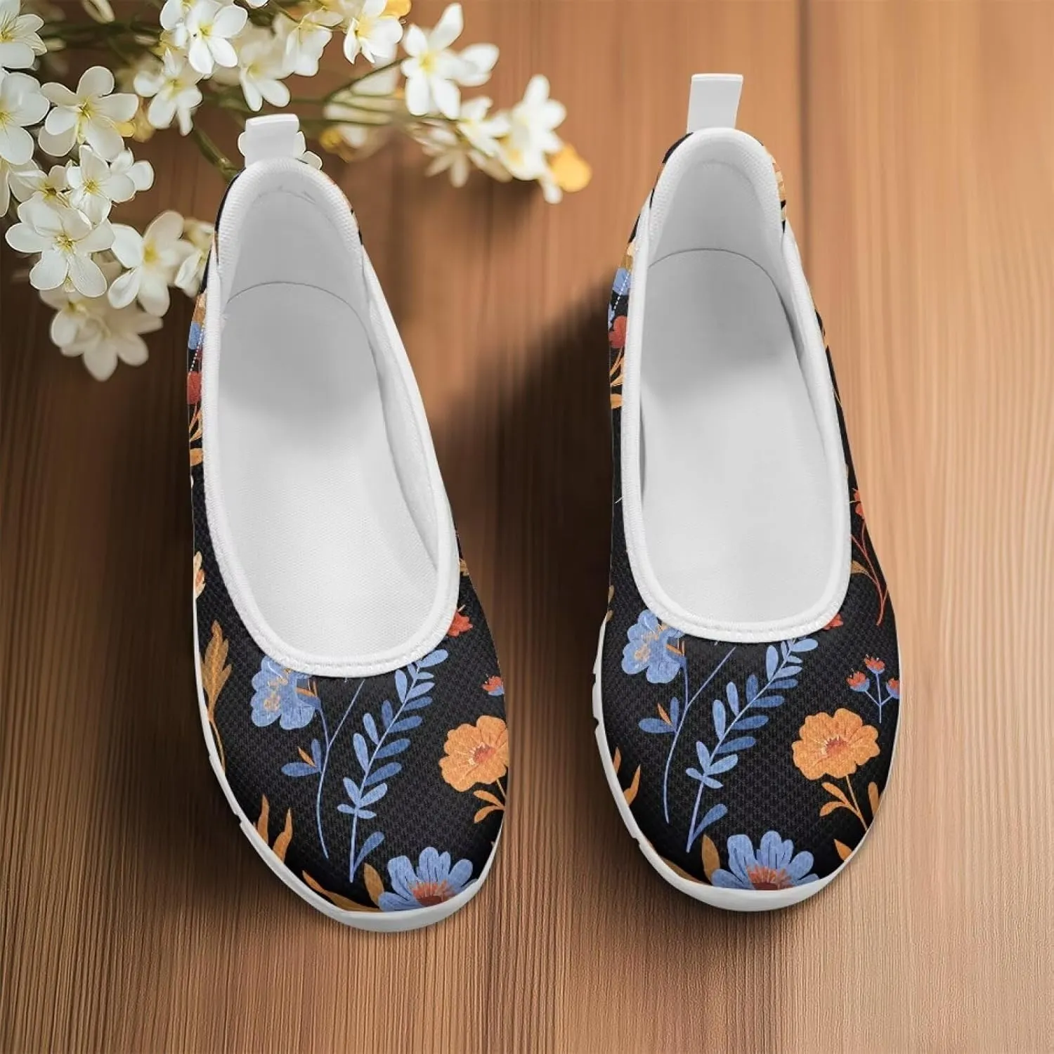 Women's Mesh Flats Shoes Breathable Slip on Shoes Casual Flats Comfortable Walking Shoes White Sole