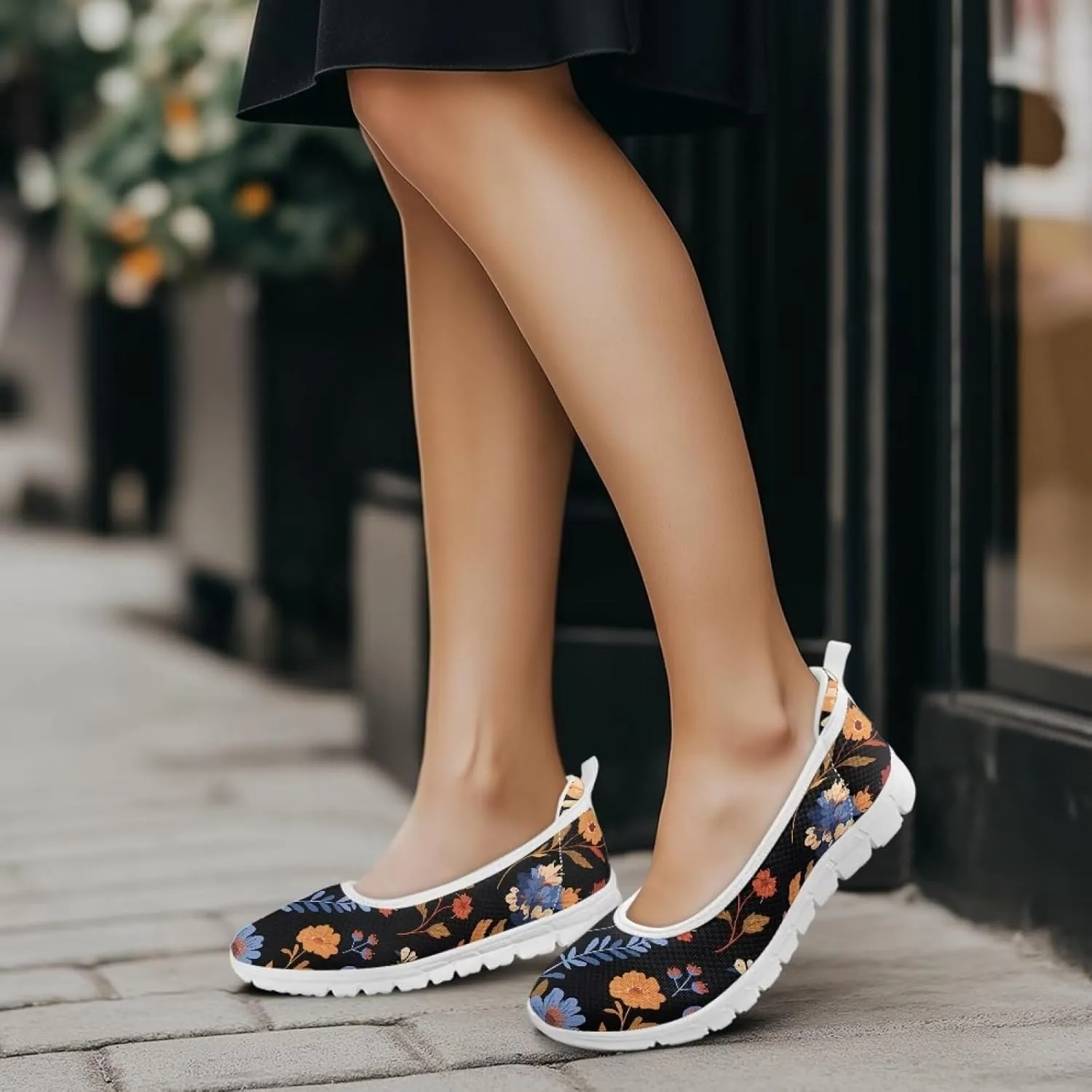 Women's Mesh Flats Shoes Breathable Slip on Shoes Casual Flats Comfortable Walking Shoes White Sole