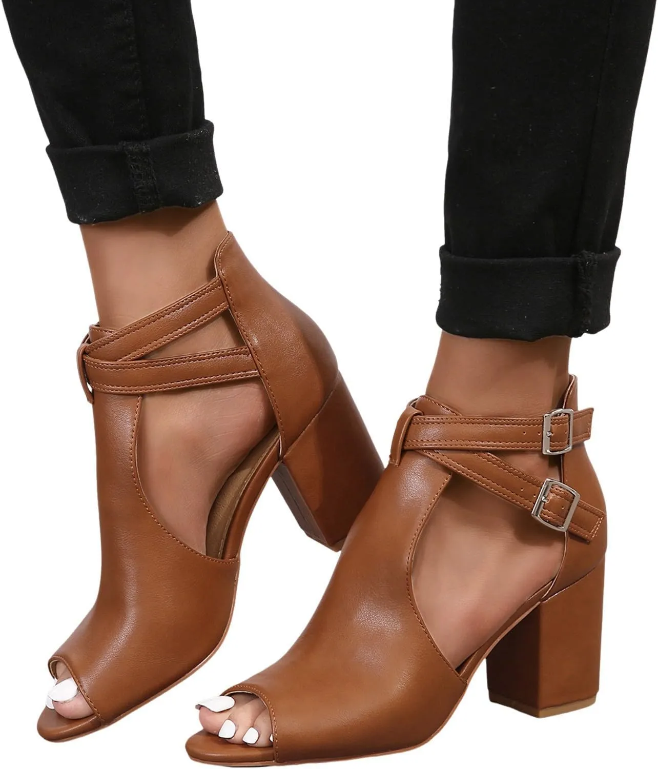 Womens Open Toe Heels Sandals 2024 Chunky Heel Cute Summer Peep Toe Dressy Trendy Ladies Spring Comfy Spring 2024 Y2K, 7, Black,brown,beige