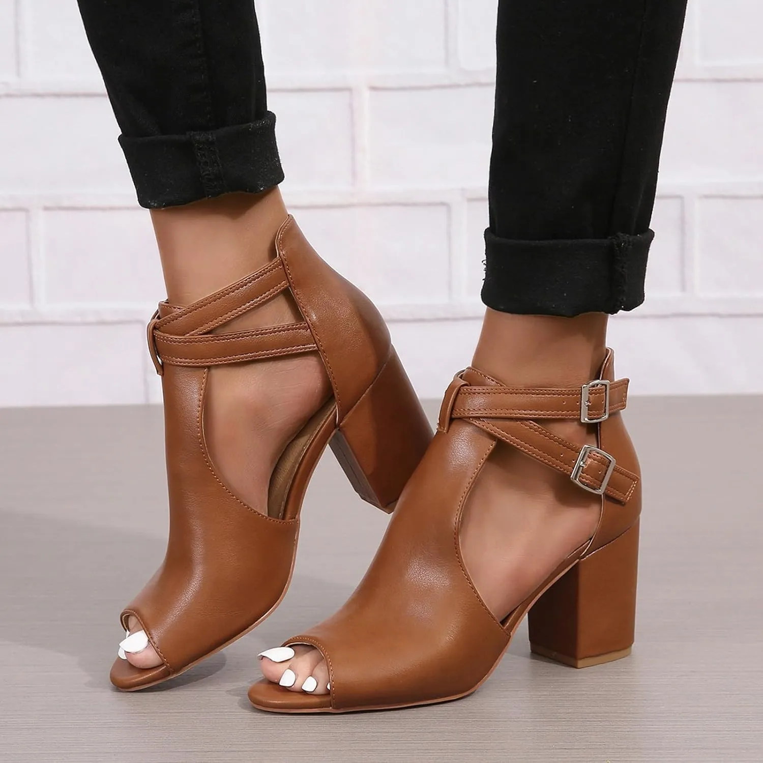 Womens Open Toe Heels Sandals 2024 Chunky Heel Cute Summer Peep Toe Dressy Trendy Ladies Spring Comfy Spring 2024 Y2K, 7, Black,brown,beige