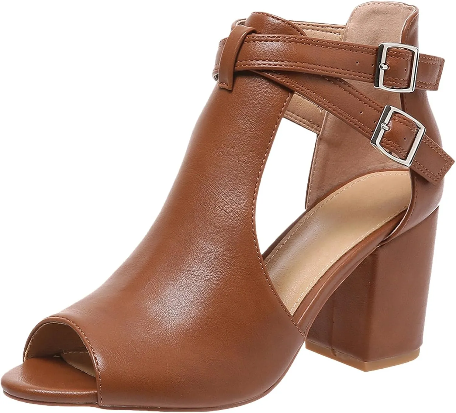 Womens Open Toe Heels Sandals 2024 Chunky Heel Cute Summer Peep Toe Dressy Trendy Ladies Spring Comfy Spring 2024 Y2K, 7, Black,brown,beige