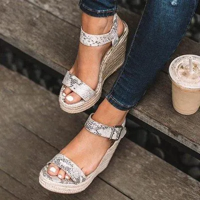 Women's peep toe espadrille platform wedge sandals