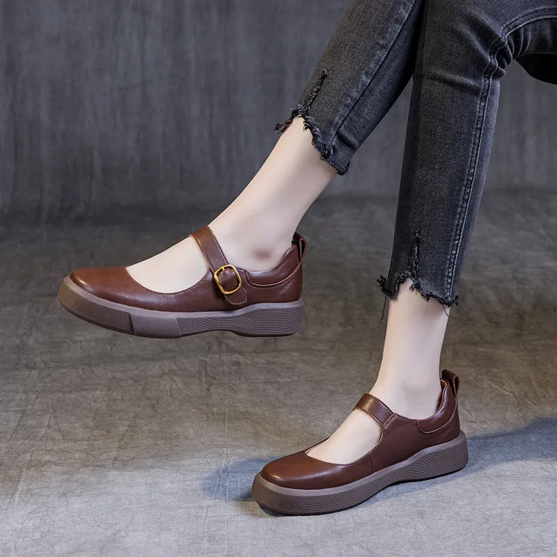 Women's Vintage Black/Brown Mary Jane Flats Leather Dress Shoes