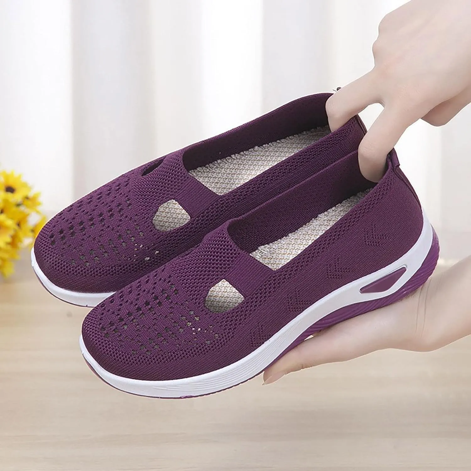 Women's Woven Orthopedic Breathable Soft Shoes Slip On Shoes Women Arch Support Women's Casual Shoes Platform Sneakers Waterproof Tennis Shoe Loafers Shoe