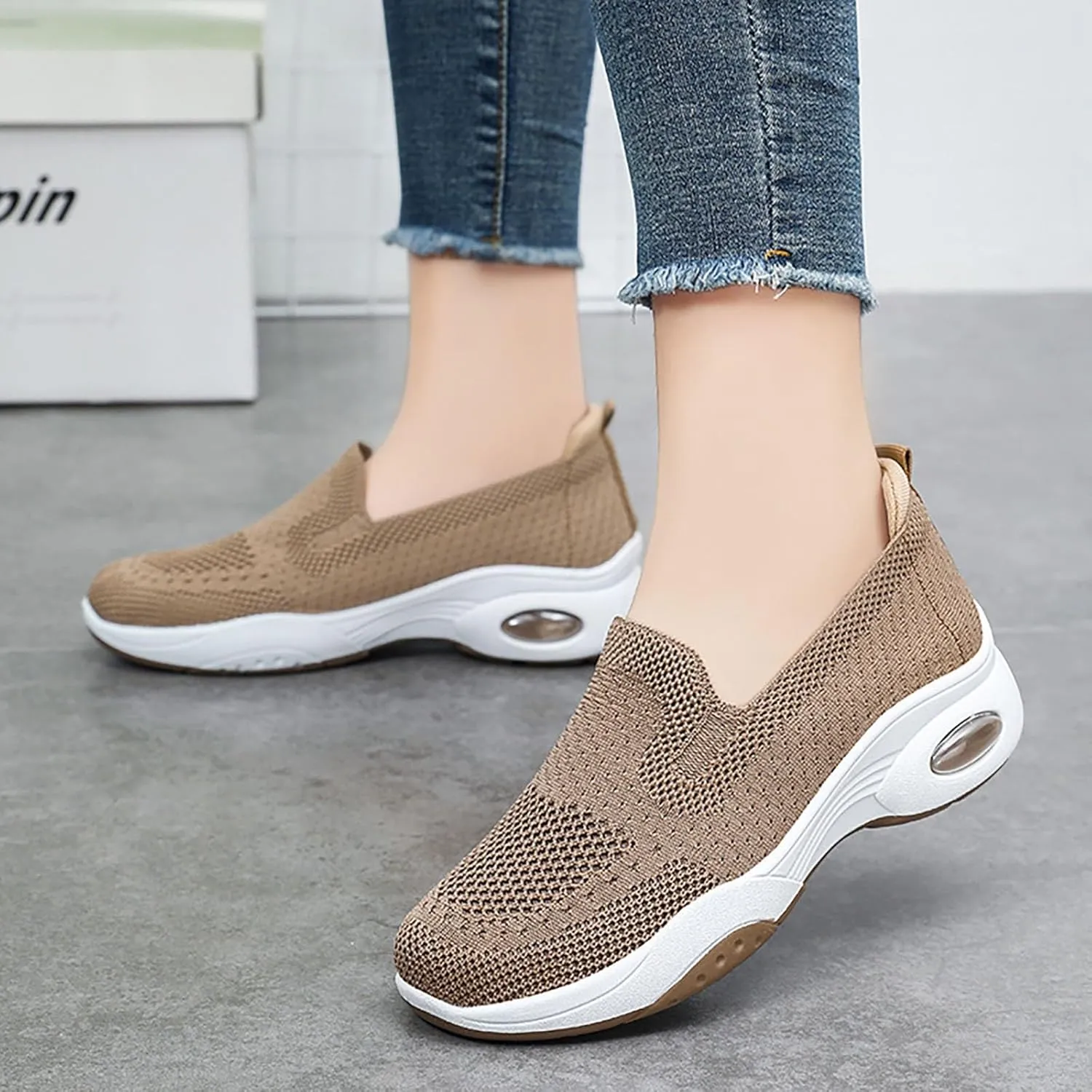 Women's Woven Orthopedic Soft Breathable Shoes Outdoor Comfort Fashion Casual Sneakers Wide Slip-on Tennis Shoes Arch Support Foam Shoes