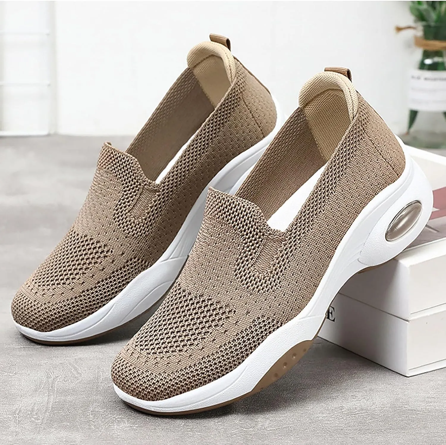 Women's Woven Orthopedic Soft Breathable Shoes Outdoor Comfort Fashion Casual Sneakers Wide Slip-on Tennis Shoes Arch Support Foam Shoes