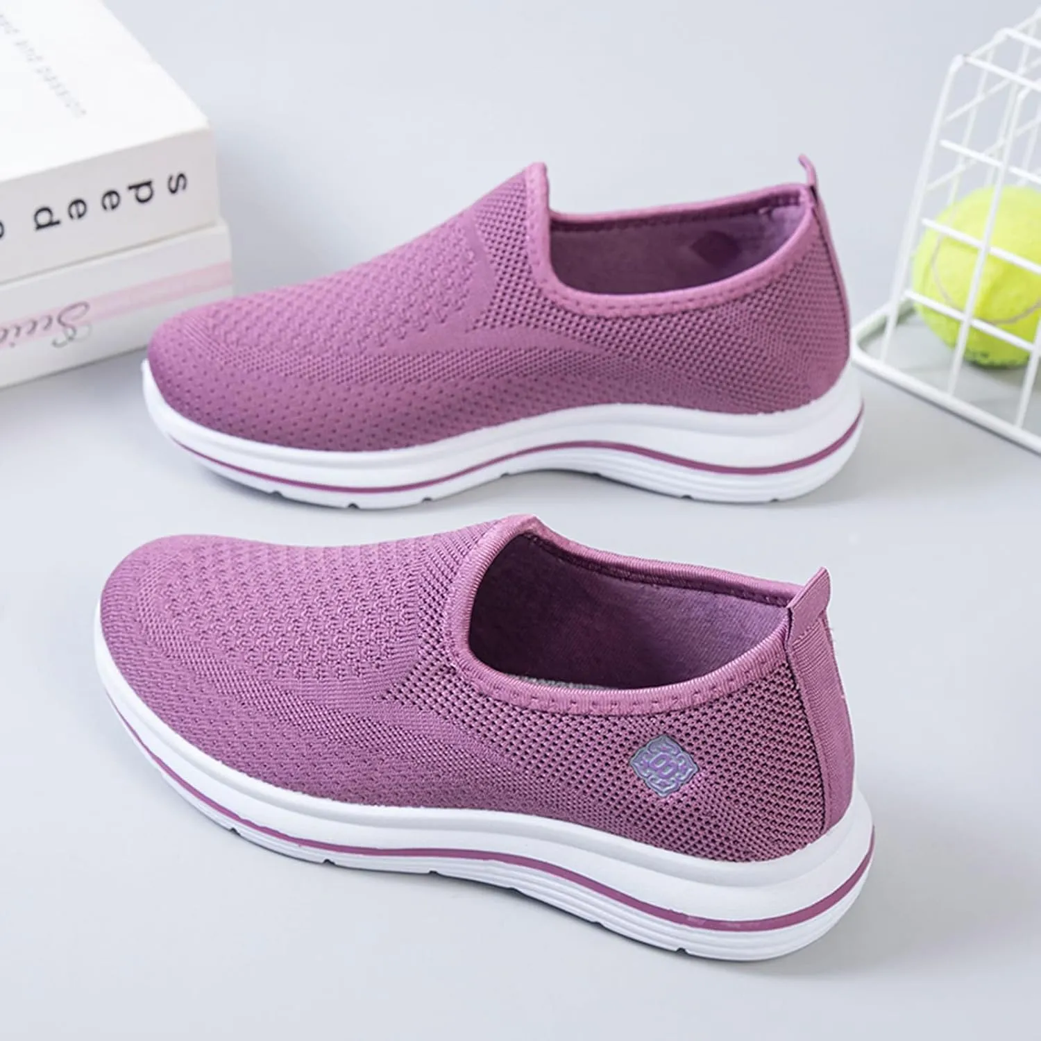 Women's Woven Orthopedic Soft Breathable Shoes Outdoor Comfort Fashion Casual Sneakers Wide Slip-on Tennis Shoes Arch Support Foam Shoes