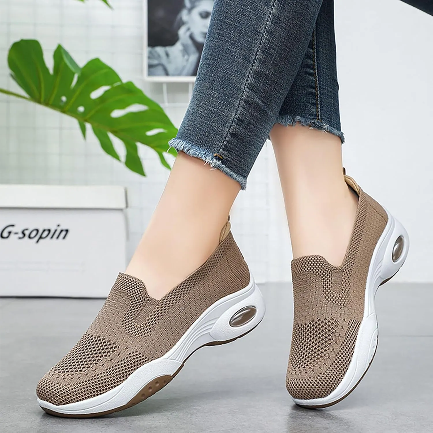 Women's Woven Orthopedic Soft Breathable Shoes Outdoor Comfort Fashion Casual Sneakers Wide Slip-on Tennis Shoes Arch Support Foam Shoes