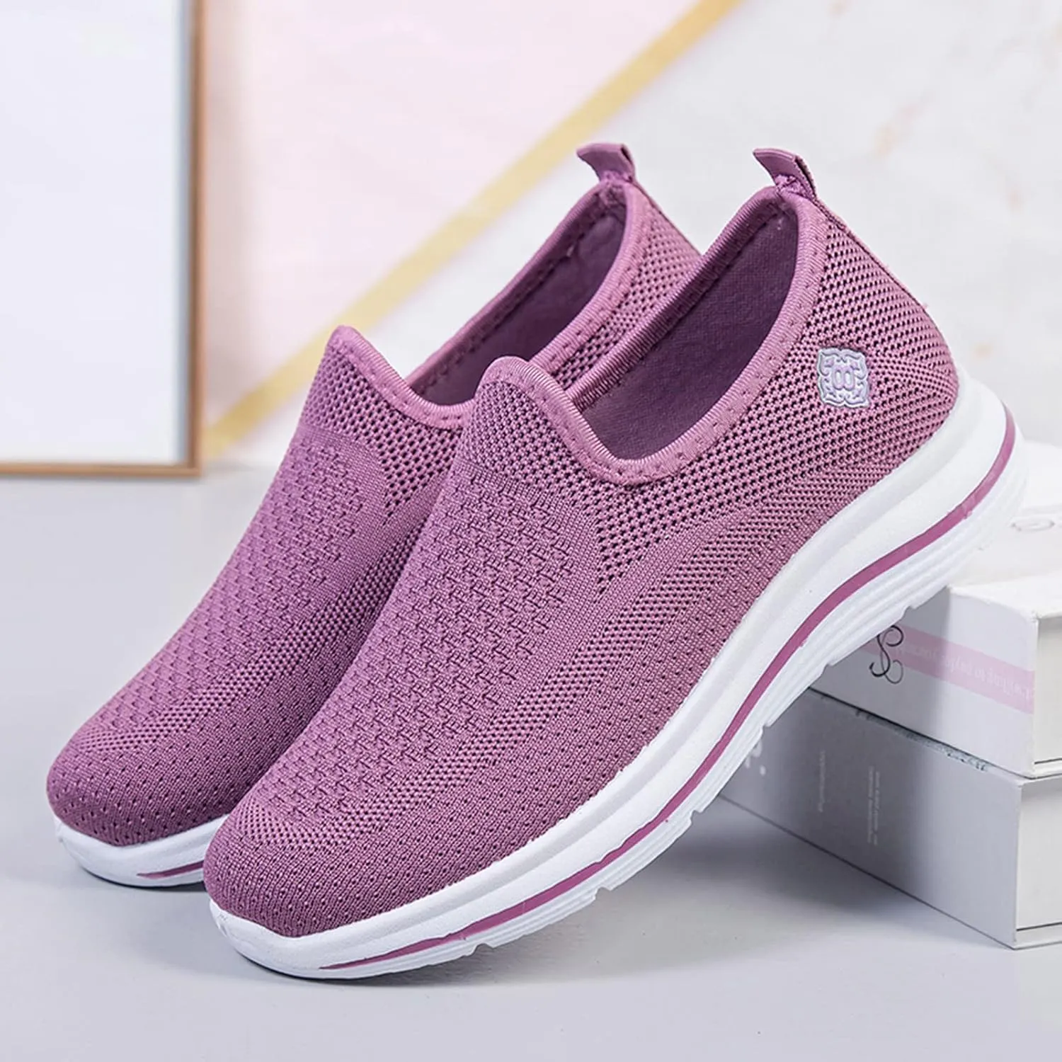 Women's Woven Orthopedic Soft Breathable Shoes Outdoor Comfort Fashion Casual Sneakers Wide Slip-on Tennis Shoes Arch Support Foam Shoes