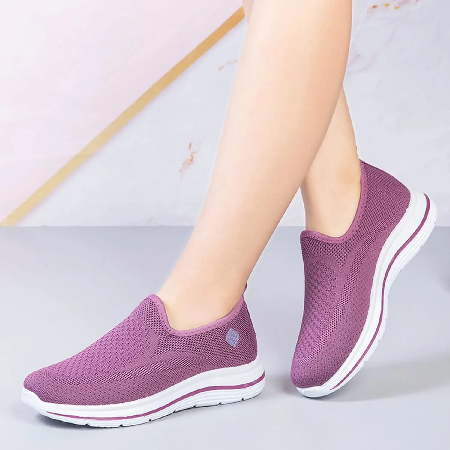 Women's Woven Orthopedic Soft Breathable Shoes Outdoor Comfort Fashion Casual Sneakers Wide Slip-on Tennis Shoes Arch Support Foam Shoes