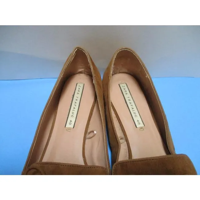 Zara Brown Soft Rust Suede Square Toe Loafer Slip On Flats Size Eu