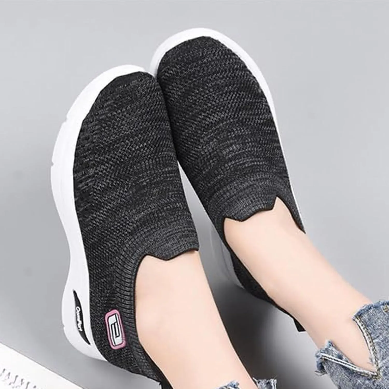 ZWRXW Orthopedic Sneakers for Women Summer Lightweight Casual Slip On Walking Shoes with Arch Support Breathable Soft Woven Shoe Non-Slip Mesh Up Footwear