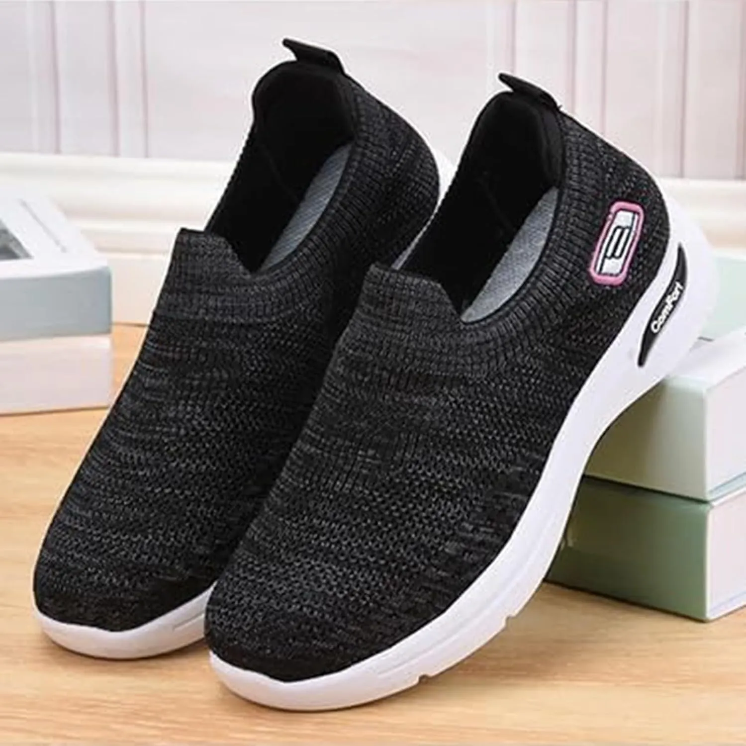 ZWRXW Orthopedic Sneakers for Women Summer Lightweight Casual Slip On Walking Shoes with Arch Support Breathable Soft Woven Shoe Non-Slip Mesh Up Footwear